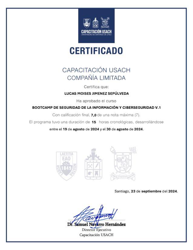 Certificado Bootcamp Ciberseguridad